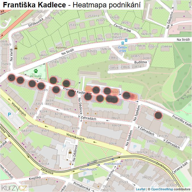 Mapa Františka Kadlece - Firmy v ulici.