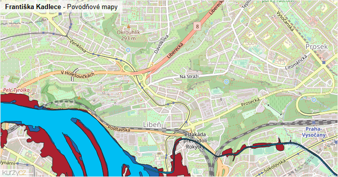 Františka Kadlece - záplavové mapy stoleté vody