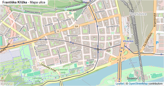Františka Křížka - mapa ulice