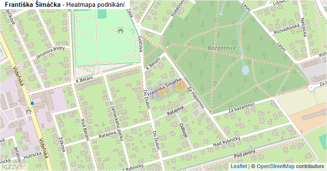 Františka Šimáčka - mapa podnikání