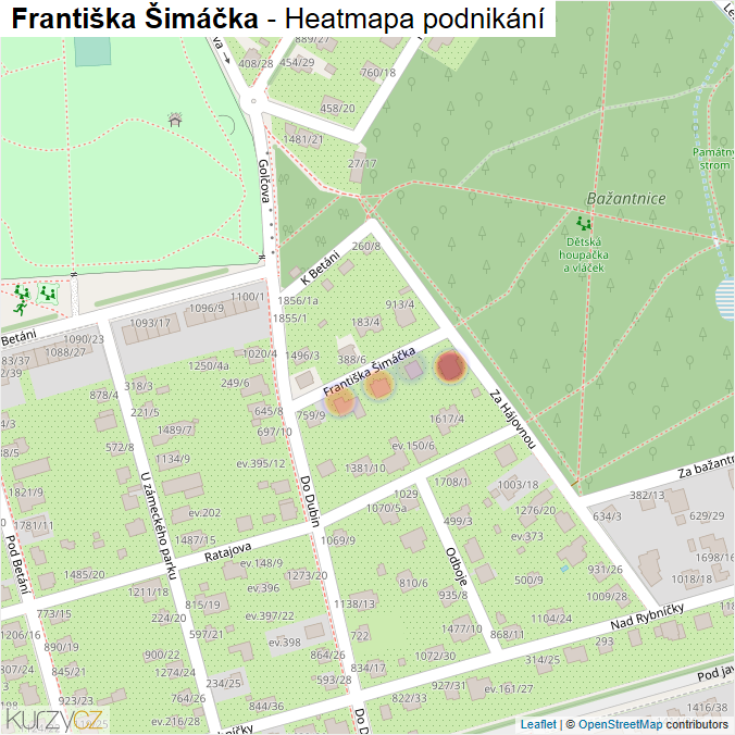 Mapa Františka Šimáčka - Firmy v ulici.