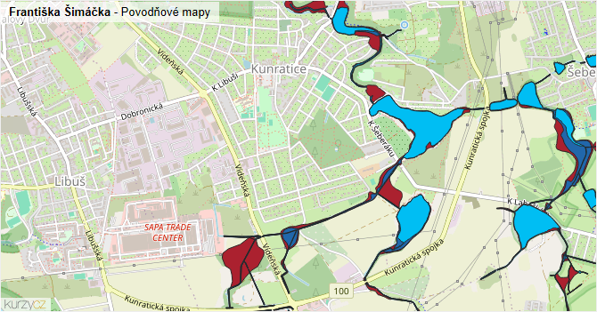 Františka Šimáčka - záplavové mapy stoleté vody