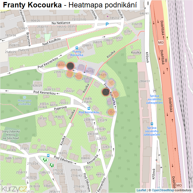 Mapa Franty Kocourka - Firmy v ulici.