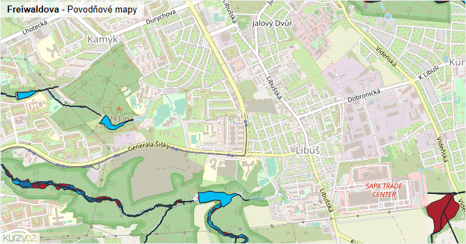 Freiwaldova - záplavové mapy stoleté vody