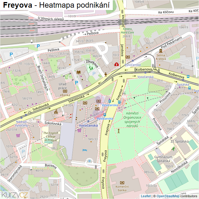 Mapa Freyova - Firmy v ulici.