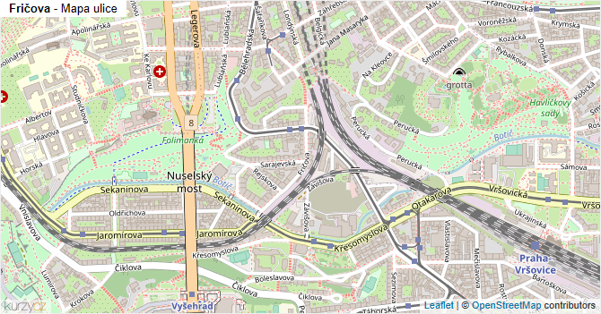 Fričova - mapa ulice