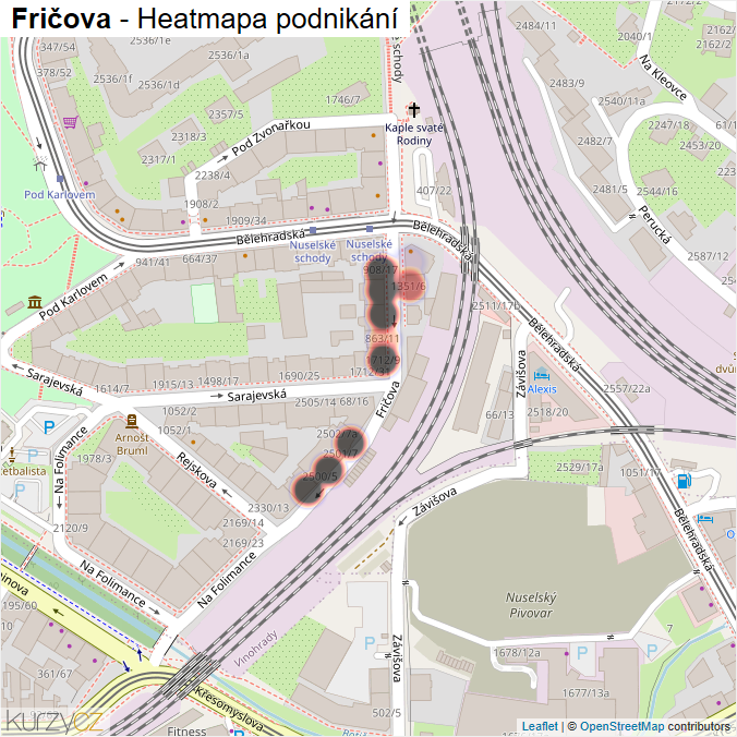 Mapa Fričova - Firmy v ulici.