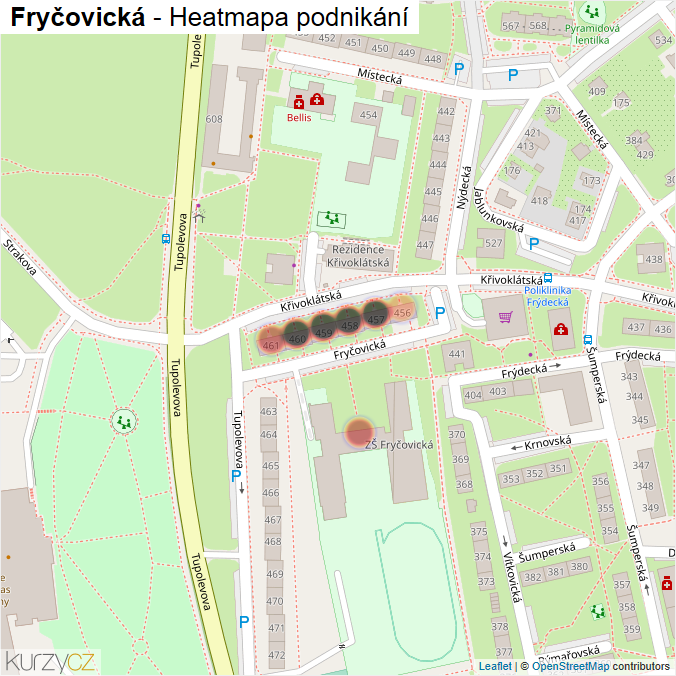 Mapa Fryčovická - Firmy v ulici.