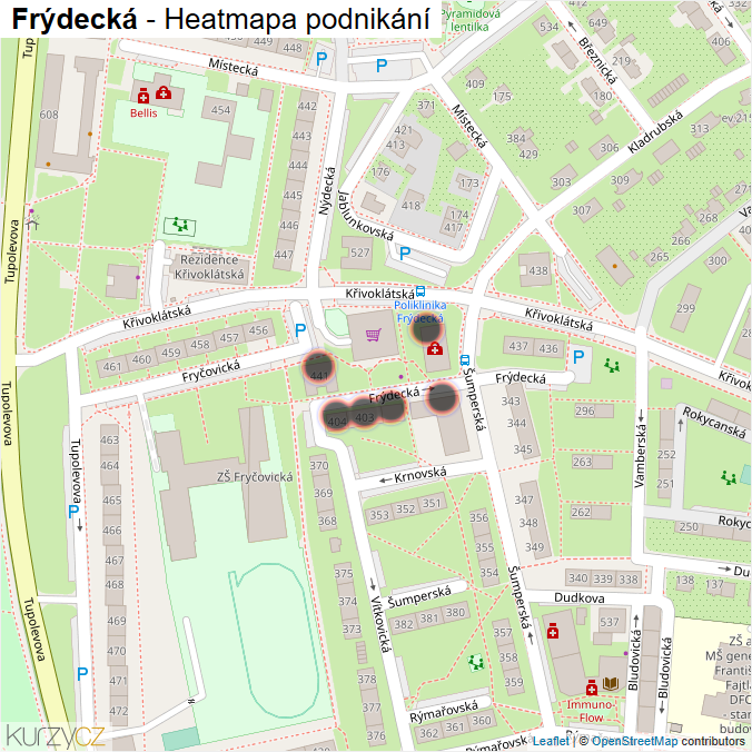 Mapa Frýdecká - Firmy v ulici.