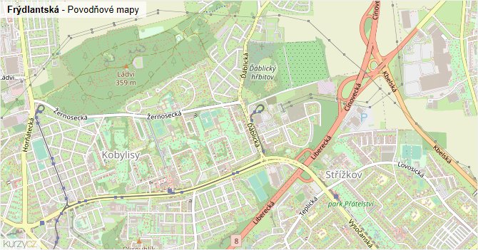 Frýdlantská - záplavové mapy stoleté vody