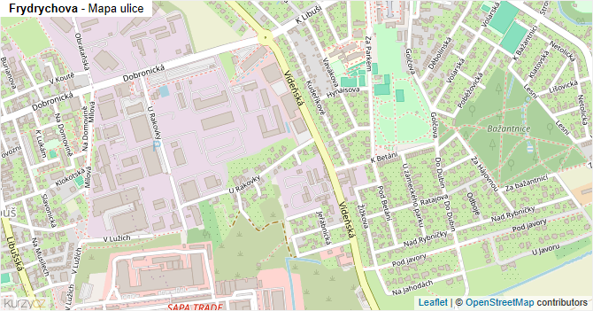Frydrychova - mapa ulice
