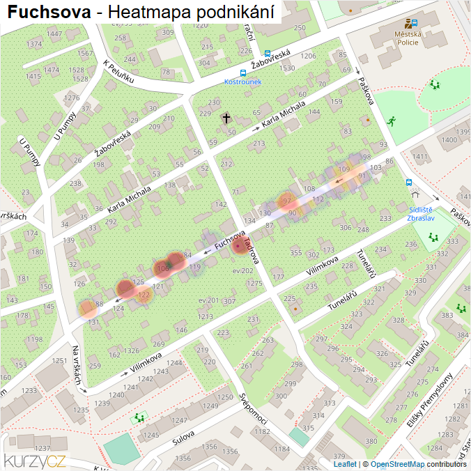 Mapa Fuchsova - Firmy v ulici.