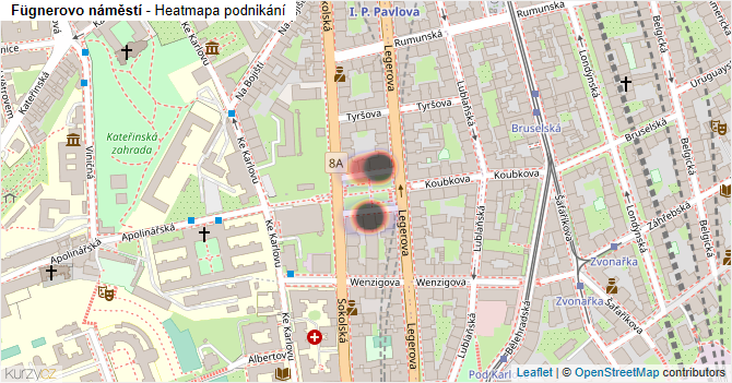 Fügnerovo náměstí - mapa podnikání