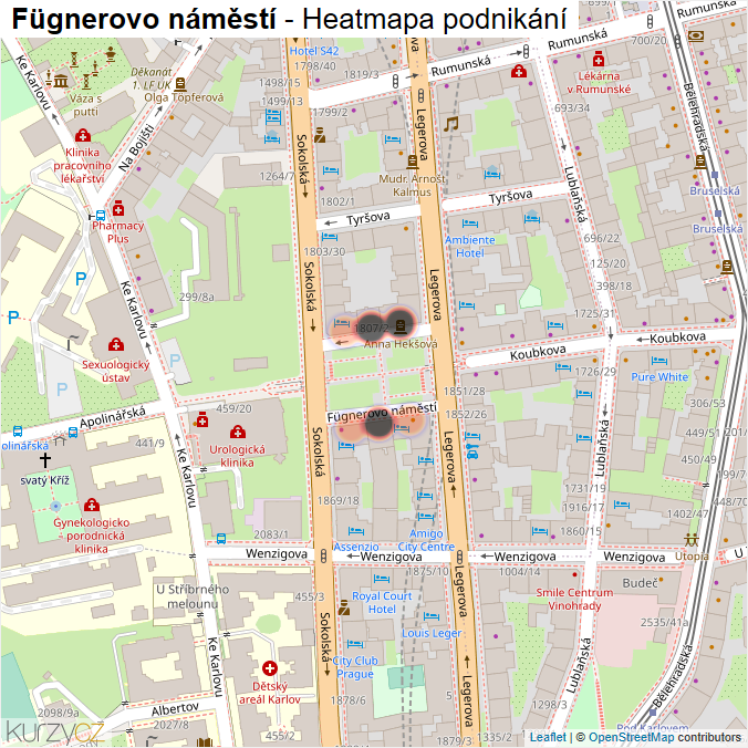 Mapa Fügnerovo náměstí - Firmy v ulici.