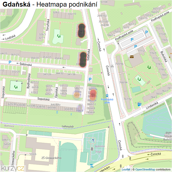 Mapa Gdaňská - Firmy v ulici.
