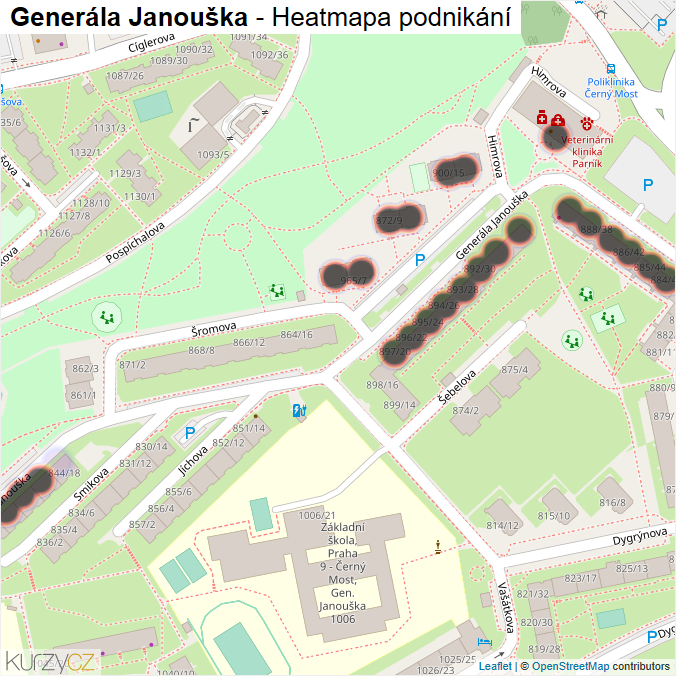 Mapa Generála Janouška - Firmy v ulici.
