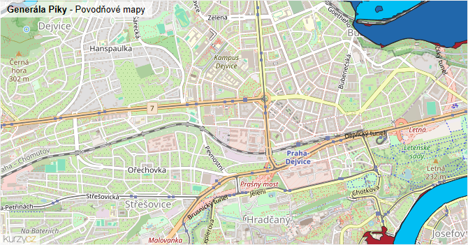 Generála Píky - záplavové mapy stoleté vody