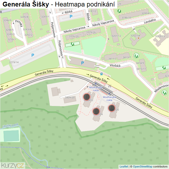 Mapa Generála Šišky - Firmy v ulici.