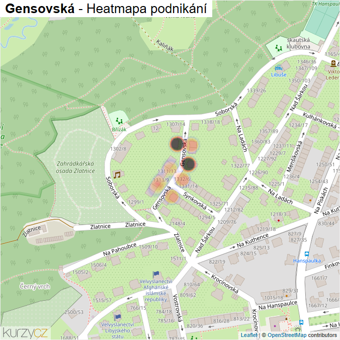 Mapa Gensovská - Firmy v ulici.