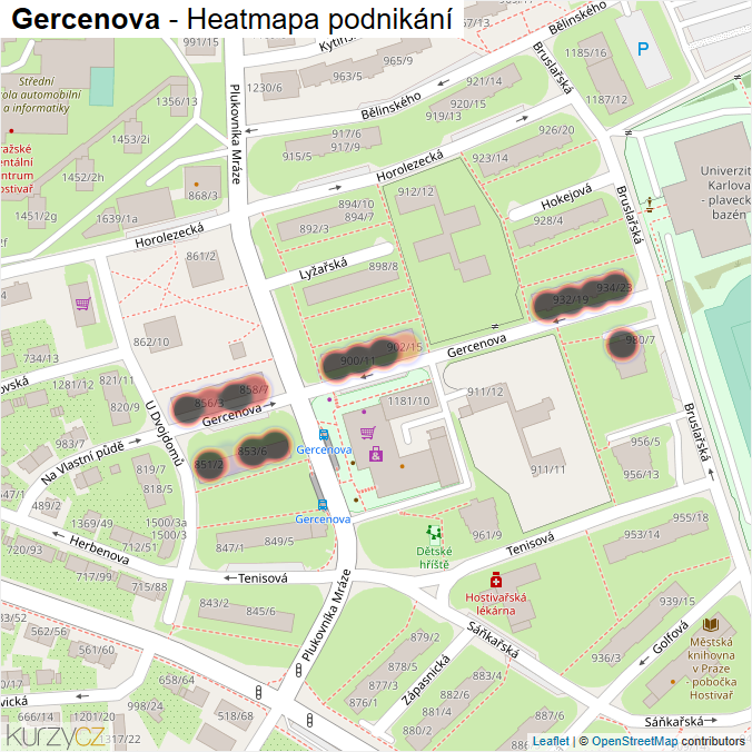 Mapa Gercenova - Firmy v ulici.
