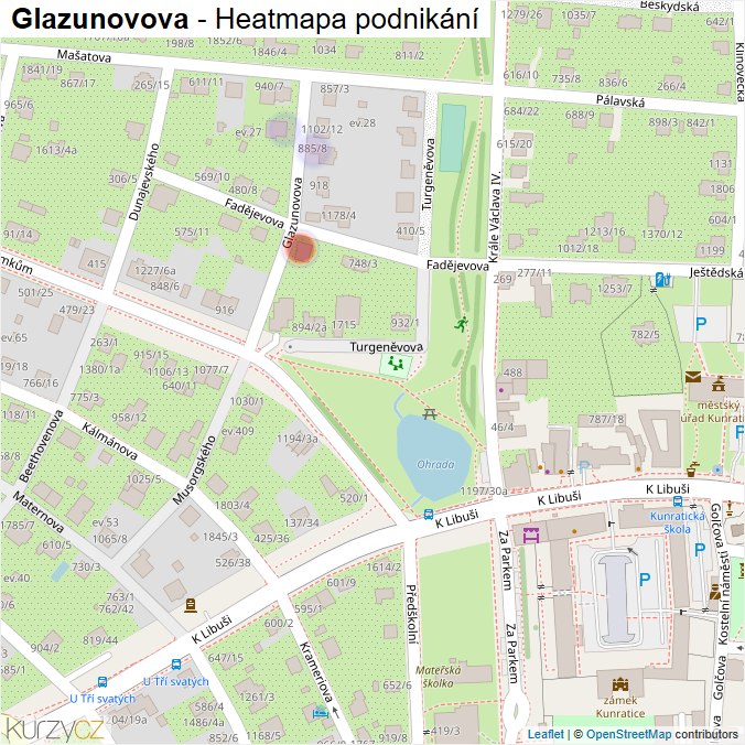 Mapa Glazunovova - Firmy v ulici.