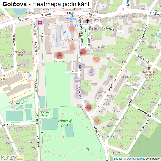 Mapa Golčova - Firmy v ulici.