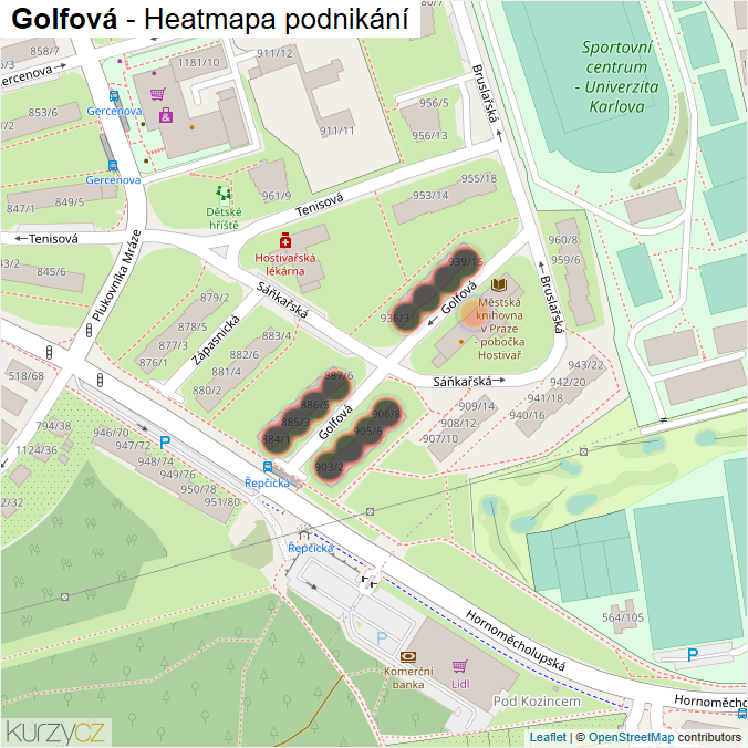 Mapa Golfová - Firmy v ulici.