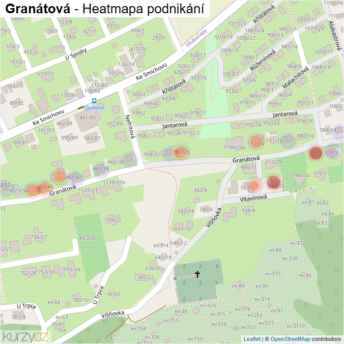 Mapa Granátová - Firmy v ulici.