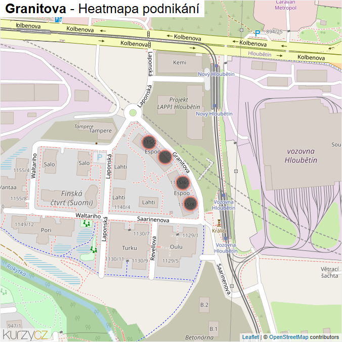 Mapa Granitova - Firmy v ulici.