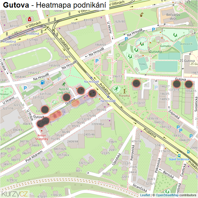 Mapa Gutova - Firmy v ulici.
