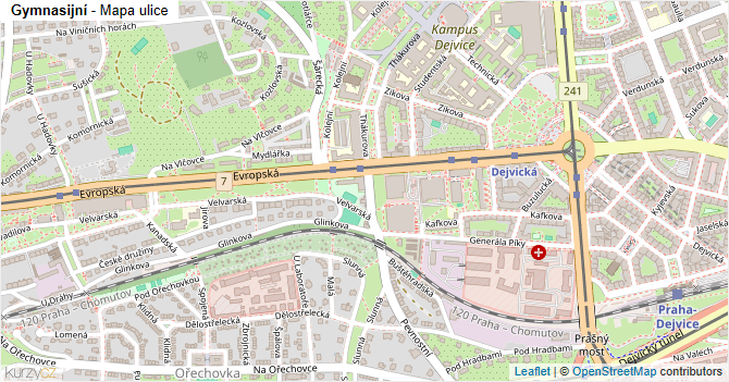 Gymnasijní - mapa ulice