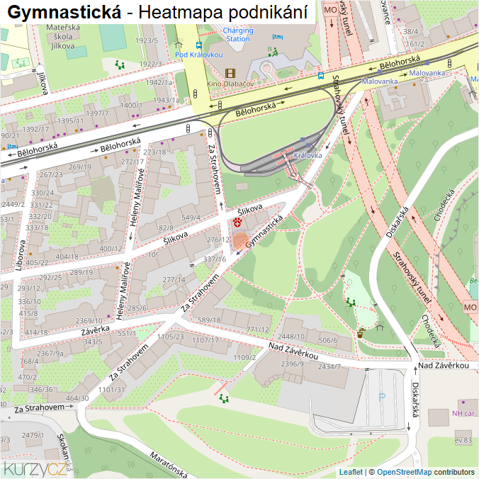 Mapa Gymnastická - Firmy v ulici.