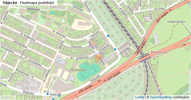 Hájecká - mapa podnikání