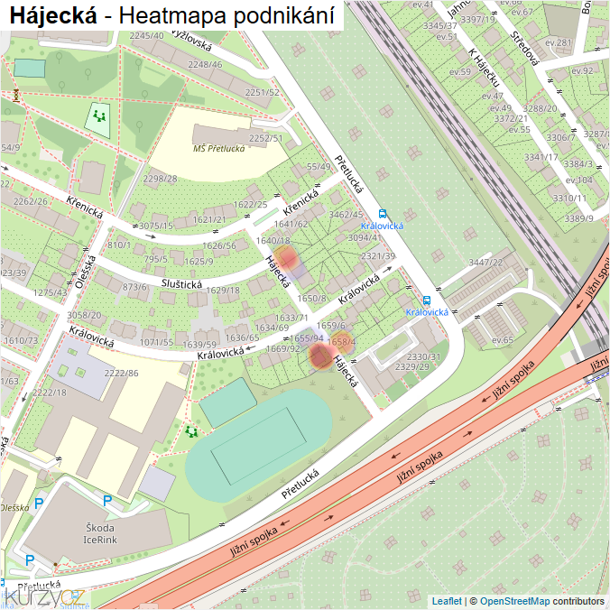 Mapa Hájecká - Firmy v ulici.