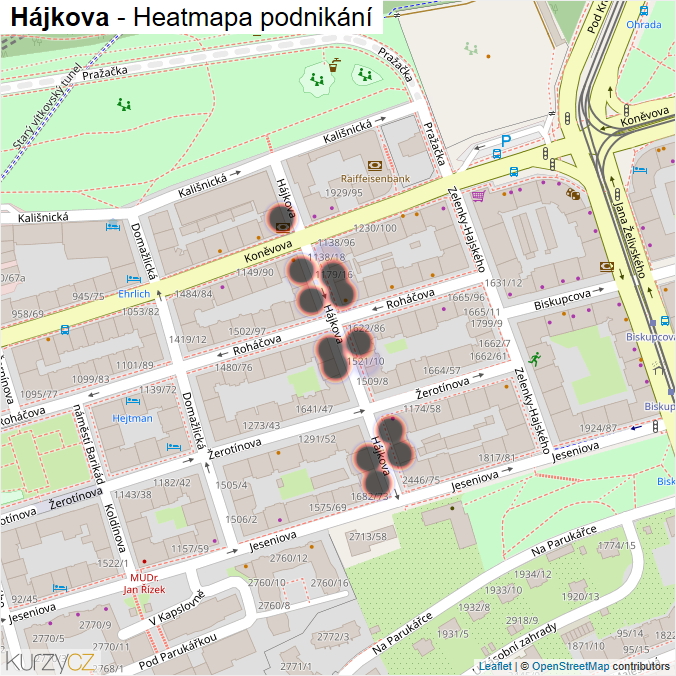 Mapa Hájkova - Firmy v ulici.