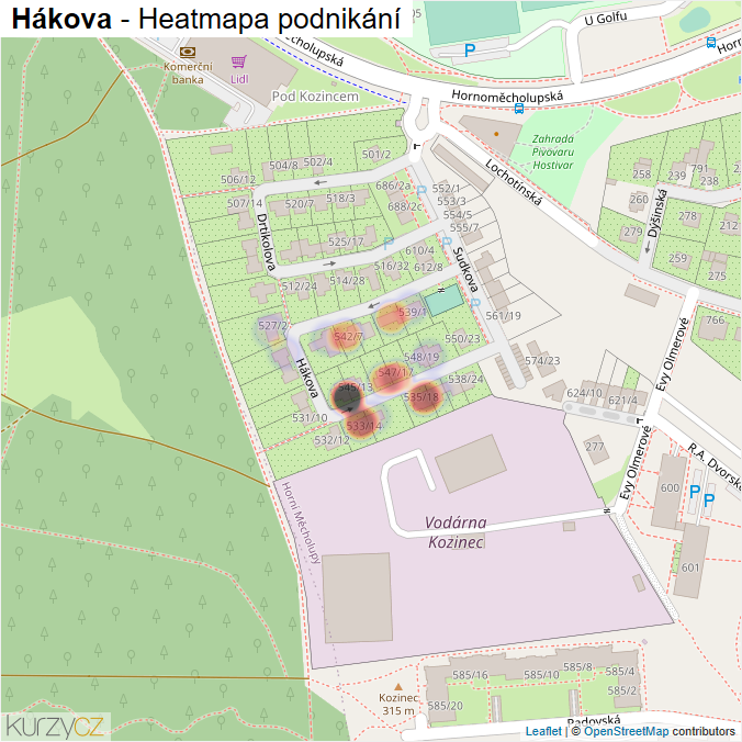 Mapa Hákova - Firmy v ulici.