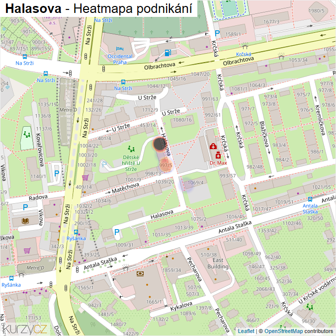 Mapa Halasova - Firmy v ulici.