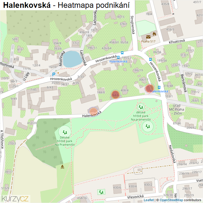Mapa Halenkovská - Firmy v ulici.