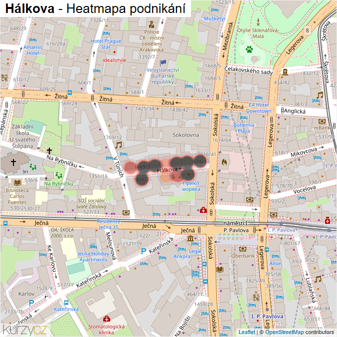 Mapa Hálkova - Firmy v ulici.