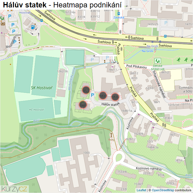 Mapa Hálův statek - Firmy v ulici.