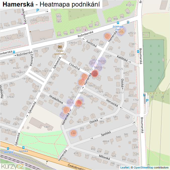 Mapa Hamerská - Firmy v ulici.