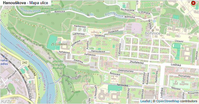 Hanouškova - mapa ulice