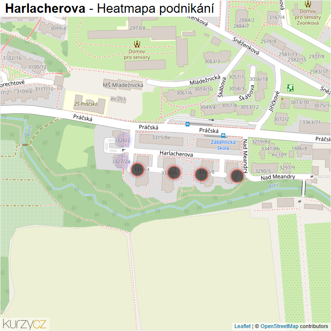 Mapa Harlacherova - Firmy v ulici.