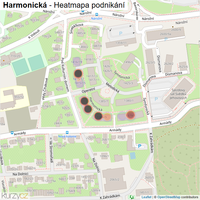 Mapa Harmonická - Firmy v ulici.