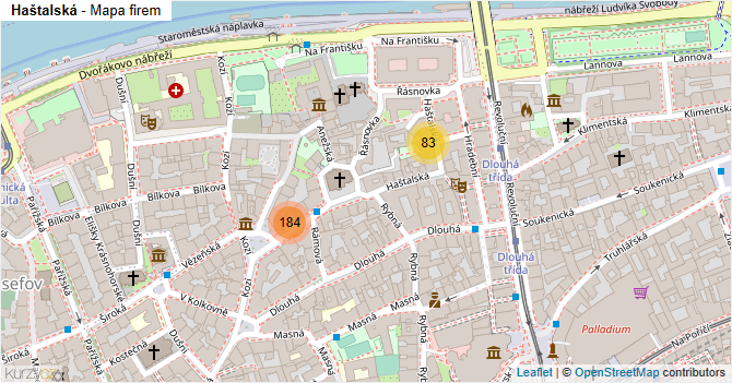 Haštalská - mapa firem