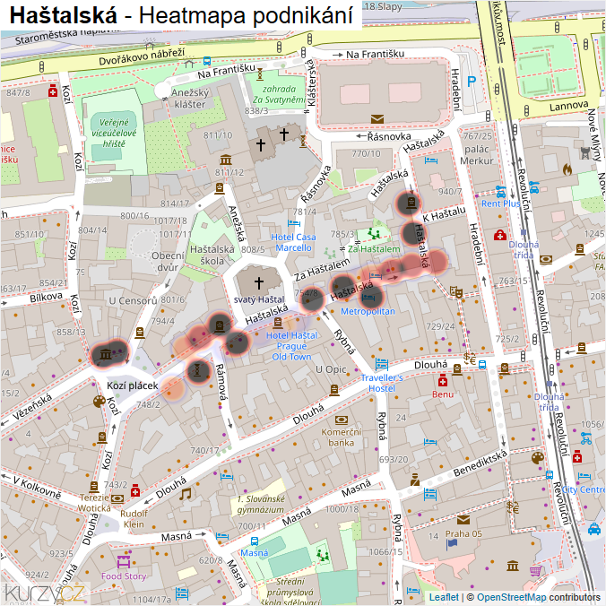 Mapa Haštalská - Firmy v ulici.