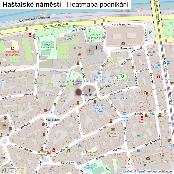 Mapa Haštalské náměstí - Firmy v ulici.