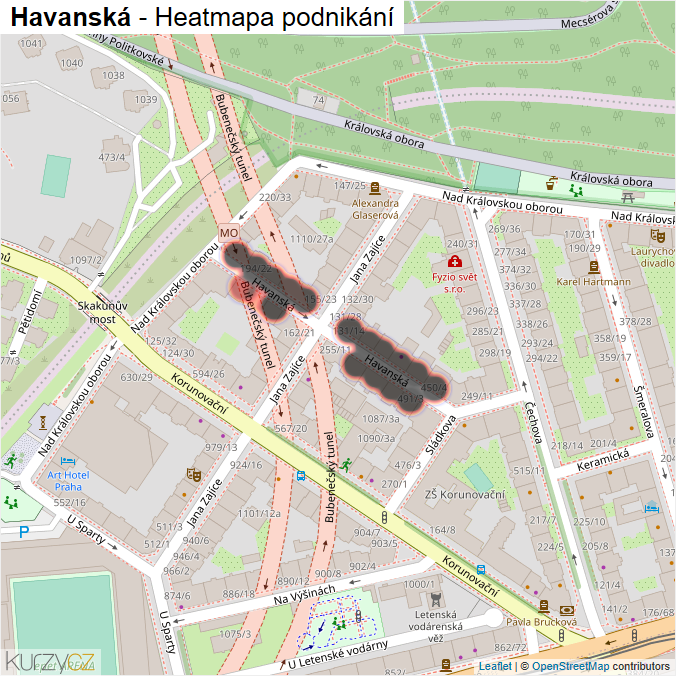 Mapa Havanská - Firmy v ulici.