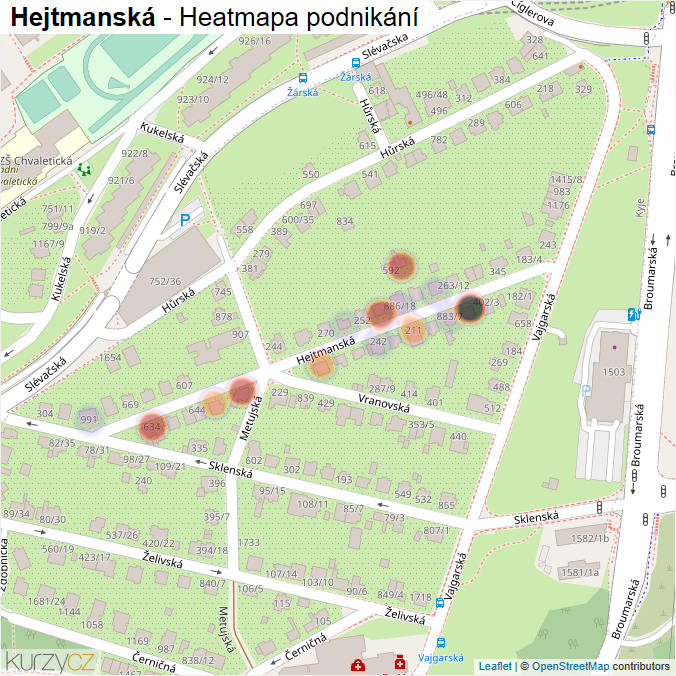 Mapa Hejtmanská - Firmy v ulici.