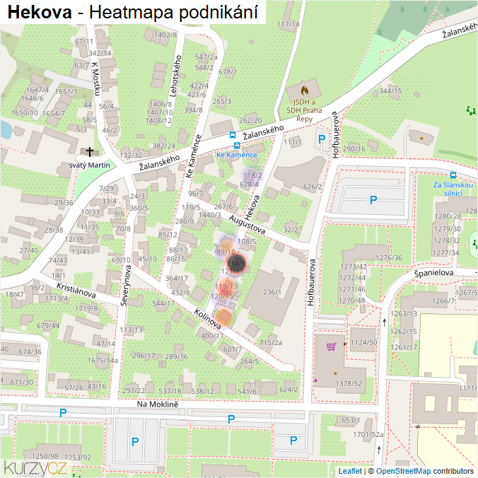 Mapa Hekova - Firmy v ulici.
